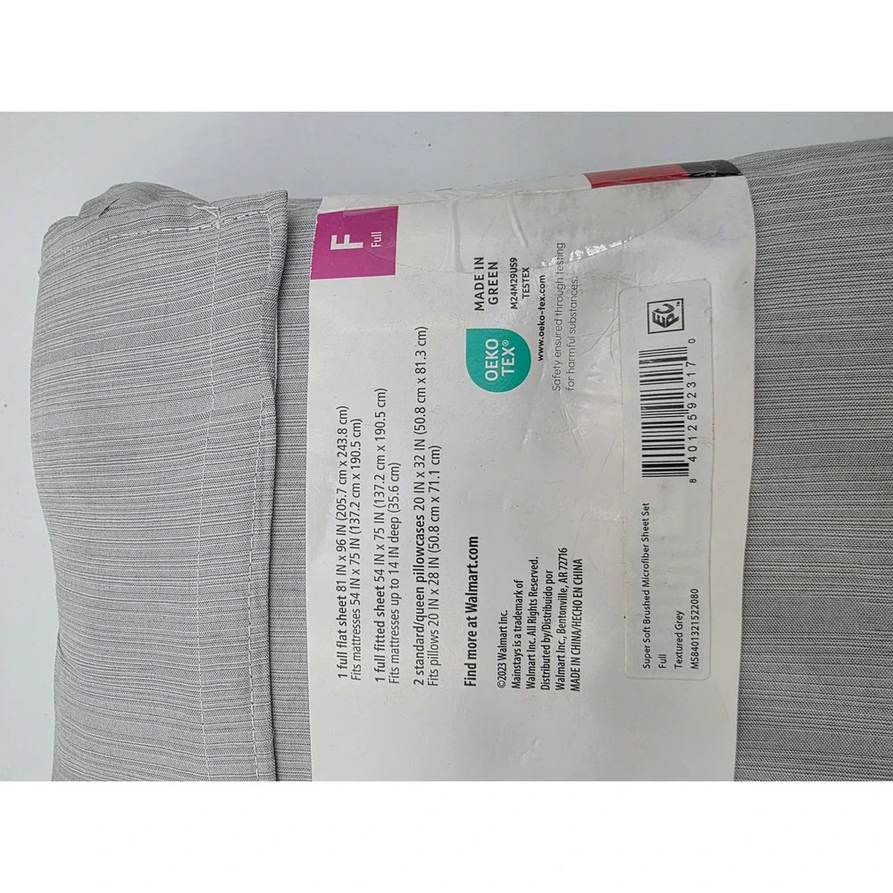 Mainstays Super Soft Brushed Microfiber Full Sheet Set Textured Grey 4pc New bb3